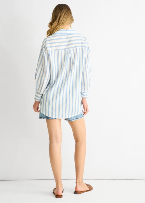 Blue Stripe Cotton Oversized Shirt - Image 4