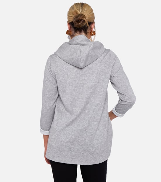 Grey Heart print Hooded Oversized A Line Long Top - Image 4
