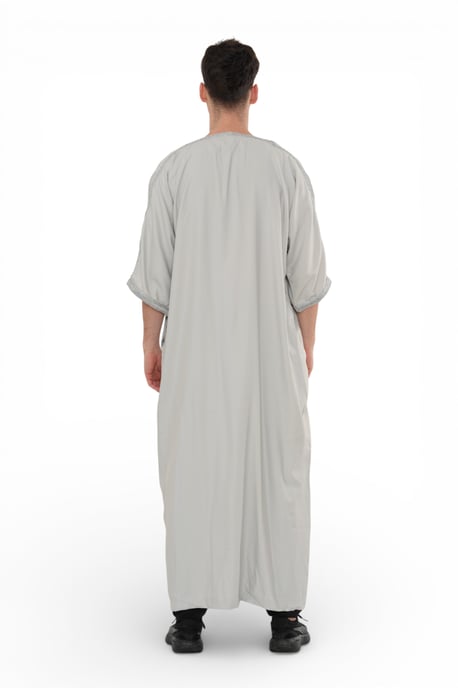 Men's Grey Moroccan Thobe Robe Eid Djellaba Gandoura Jubba- HM65 - Image 5