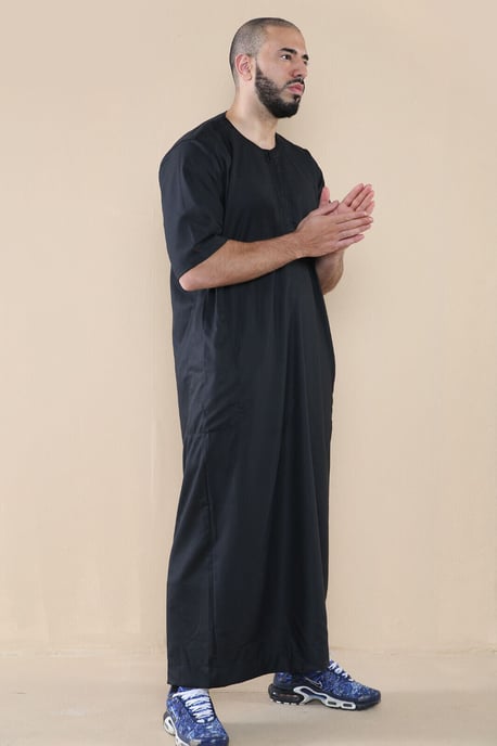 Mens Black Thobe Jubba Islamic Arab Moroccan Saudi Zipped Kaftan Arab Robe - Image 2