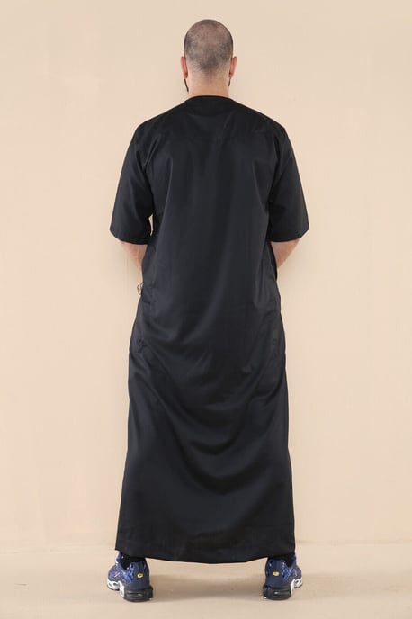 Mens Black Thobe Jubba Islamic Arab Moroccan Saudi Zipped Kaftan Arab Robe - Image 3