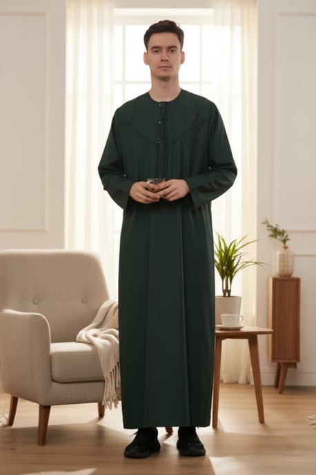 Mens Green Eid Moroccan Jubba Robe Djellaba Ramadan Eid Thobe LFS-HM11 - Image 1