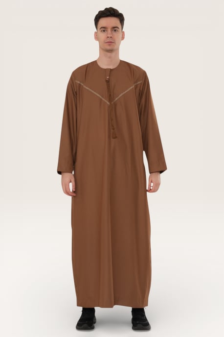 Mens Brown Eid Moroccan Thobe Robe Djellaba Ramadan Eid Jubba LFS- HM10 - Image 2