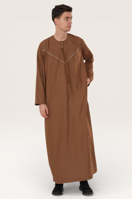 Mens Brown Eid Moroccan Thobe Robe Djellaba Ramadan Eid Jubba LFS- HM10 - Image 3