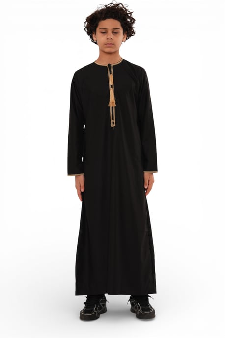 Barn Pojkar Ramadan Svart Marockansk Thobe Robe Emirati Eid Jubba- TT-003 - Image 1