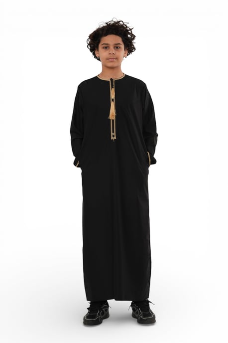 Kids Boys Ramadan Black Moroccan Thobe Robe Emirati Eid Jubba- TT-003 - Image 2