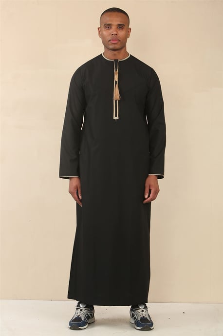 Men's Omani Eid Black Thobe Saudi Emirati Jubba Robe - Image 1