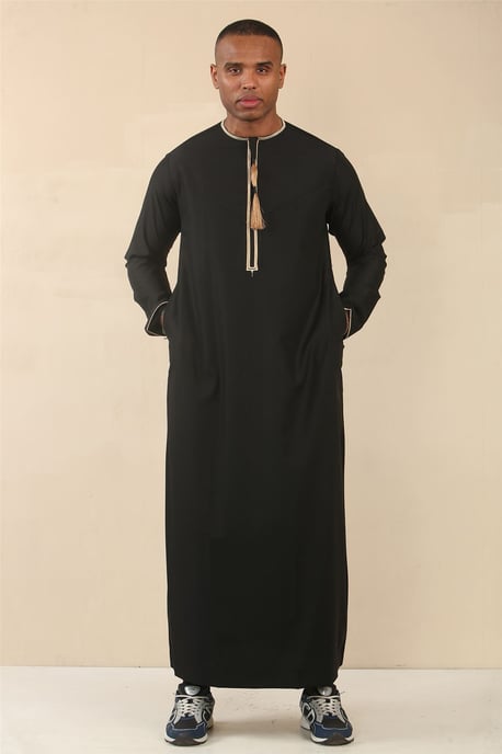 Men's Omani Eid Black Thobe Saudi Emirati Jubba Robe - Image 2
