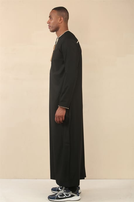 Men's Omani Eid Black Thobe Saudi Emirati Jubba Robe - Image 3