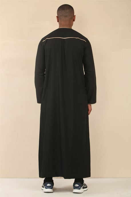 Men's Omani Eid Black Thobe Saudi Emirati Jubba Robe - Image 4