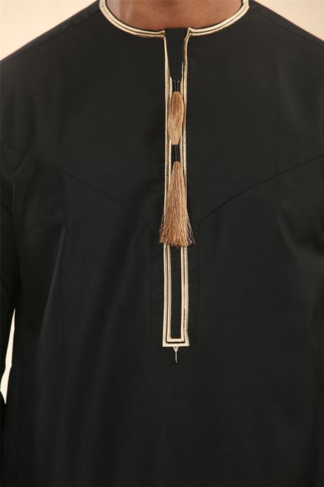 Men's Omani Eid Black Thobe Saudi Emirati Jubba Robe - Image 5