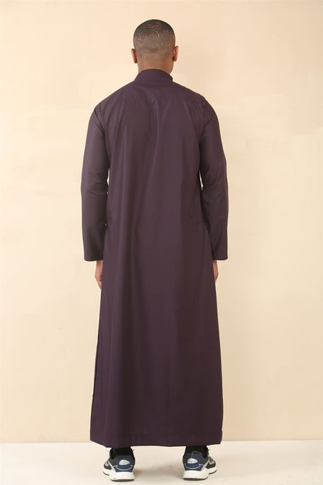 Mens Purple Thobe Jubba Emirati Islamic Arabic Eid Embroidery Kaftan Jubbah Robe - Image 4