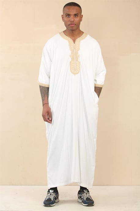 Men's White Moroccan Thobe Jubba Robe Eid Djellaba Gandoura - Image 2