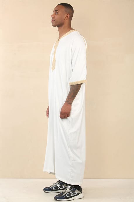 Men's White Moroccan Thobe Jubba Robe Eid Djellaba Gandoura - Image 3