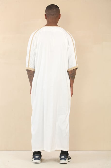Men's White Moroccan Thobe Jubba Robe Eid Djellaba Gandoura - Image 4