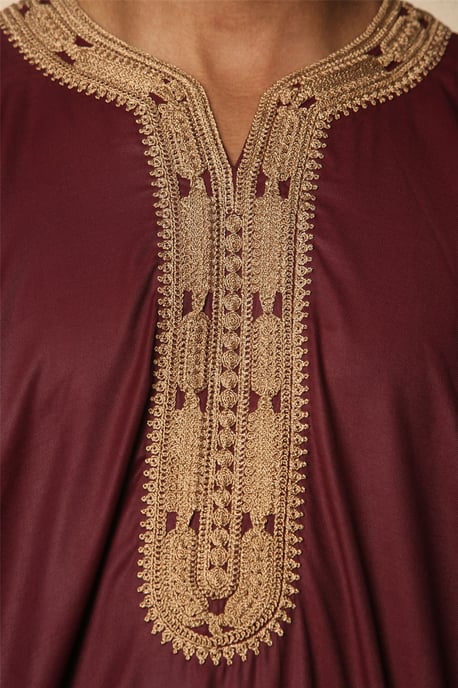Men's Burgundy Moroccan Thobe Jubba Robe Eid Djellaba Gandoura - Image 5