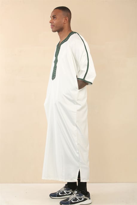 Witte Marokkaanse Thobe Djellaba Jubba Robe Eid voor heren - Image 3
