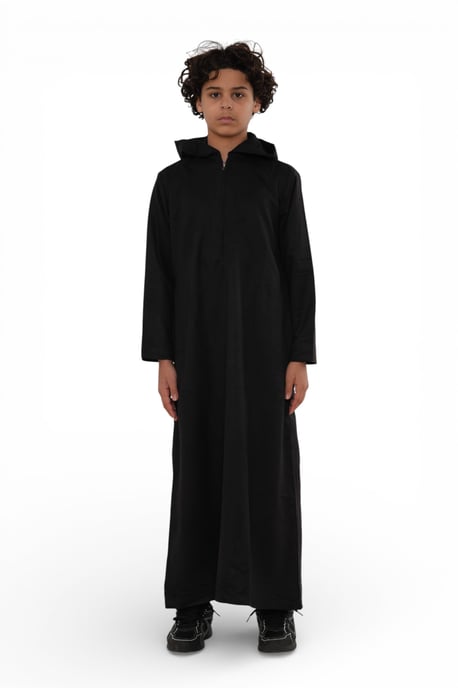 Kinderen Jongens Zwarte Marokkaanse Jubba Gewaad met Capuchon voor Eid Ramadan - K-HM12 - Image 1