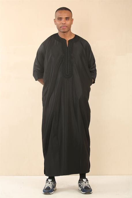Heren zwarte Marokkaanse Thobe Djellaba Jubba Robe Eid - Image 1