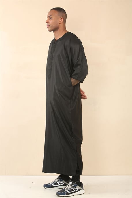 Heren zwarte Marokkaanse Thobe Djellaba Jubba Robe Eid - Image 2