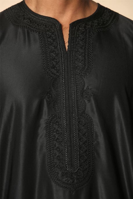 Heren zwarte Marokkaanse Thobe Djellaba Jubba Robe Eid - Image 4