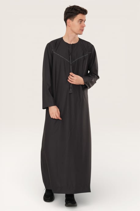 Mens Grå Ramadan Eid Marockansk Jubba Robe Kaftan Djellaba Thobe LFS -TT-008 - Image 3