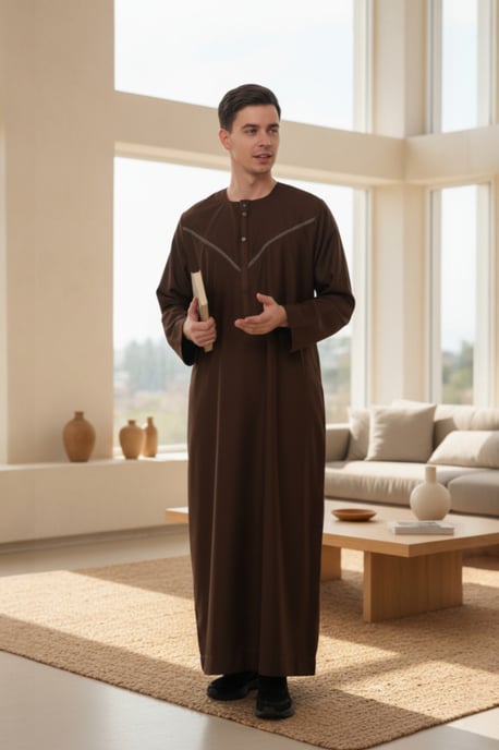 Mens Brown Eid Moroccan Thobe Robe Djellaba Ramadan Eid Jubba LFS- HM10 - Image 1
