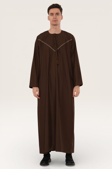 Mens Brown Eid Moroccan Thobe Robe Djellaba Ramadan Eid Jubba LFS- HM10 - Image 2