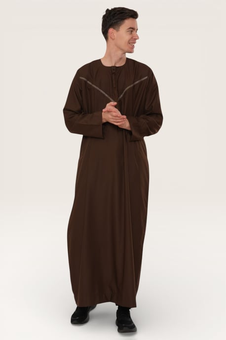 Mens Brown Eid Moroccan Thobe Robe Djellaba Ramadan Eid Jubba LFS- HM10 - Image 3