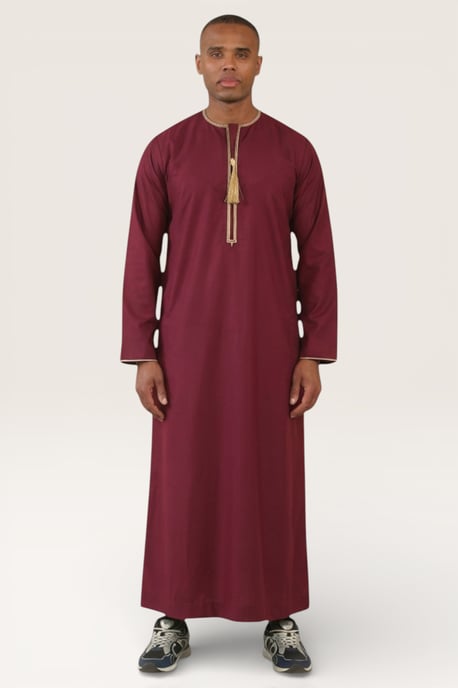 Mens Red Ramadan Moroccan Thobe Robe Emirati Eid Jubba LFS-TT-003 - Image 2