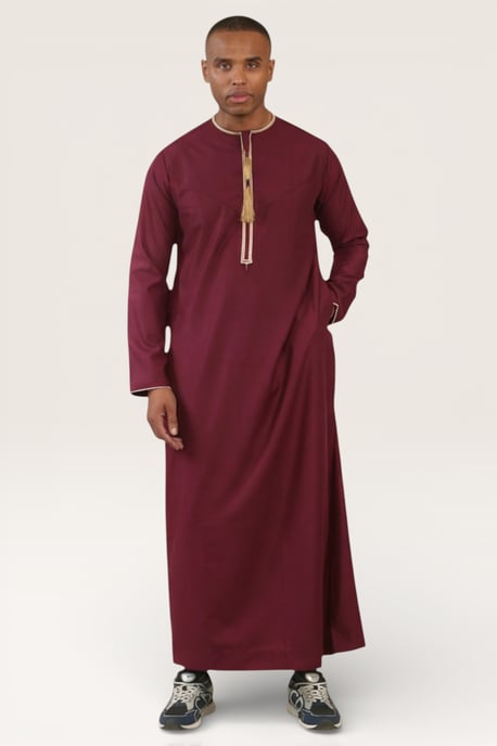 Mens Red Ramadan Moroccan Thobe Robe Emirati Eid Jubba LFS-TT-003 - Image 3
