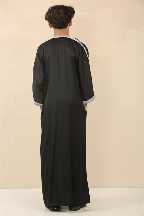 Kid's Boys Svart Marockansk Thobe Jubba Robe Eid Djellaba Gandoura - Image 4