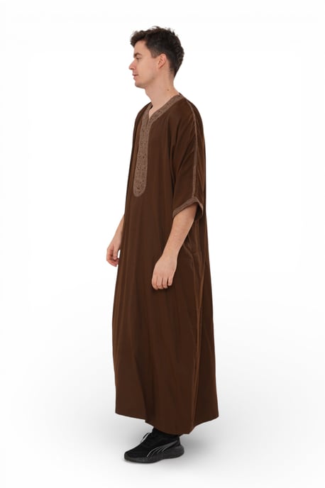 Men's Ramadan Dark Brown Moroccan Thobe Robe Djellaba Gandoura Eid Jubba- HM67 - Image 4