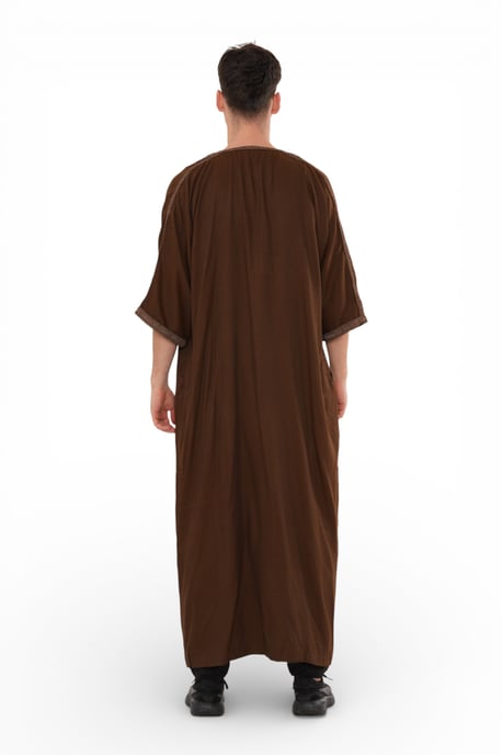 Men's Ramadan Dark Brown Moroccan Thobe Robe Djellaba Gandoura Eid Jubba- HM67 - Image 5
