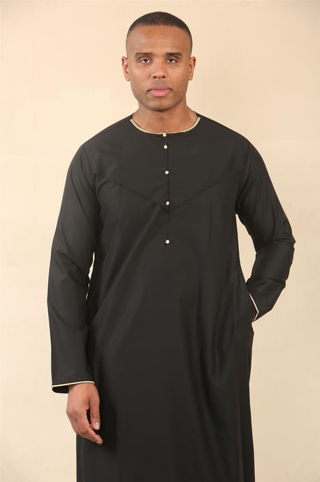 Men's Omani Eid Black Thobe  Saudi Emirati Jubba Robe - Image 2