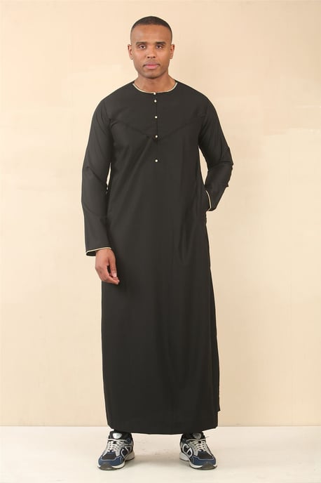 Men's Omani Eid Black Thobe  Saudi Emirati Jubba Robe - Image 3