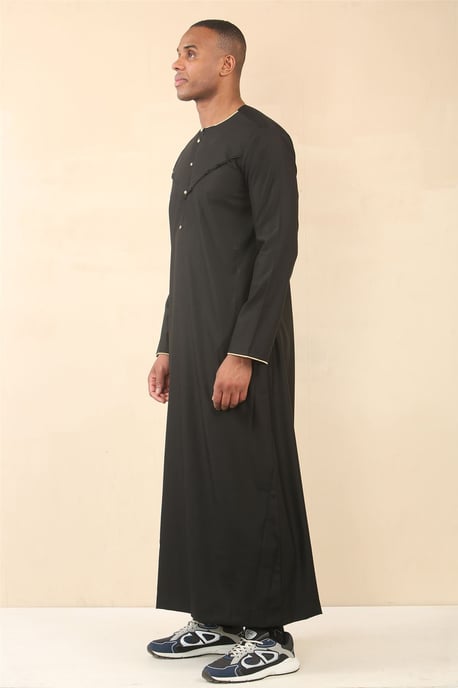 Men's Omani Eid Black Thobe  Saudi Emirati Jubba Robe - Image 4