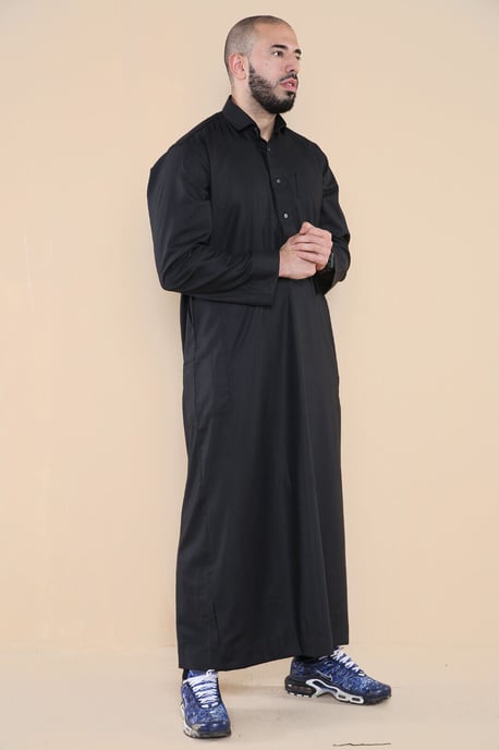 Män Svart Thobe Jubba Saudi Ramadan Eid Islamiska Kaftan Kaudara Arabiska Jubbah - Image 2