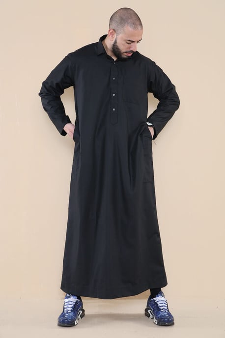 Män Svart Thobe Jubba Saudi Ramadan Eid Islamiska Kaftan Kaudara Arabiska Jubbah - Image 5