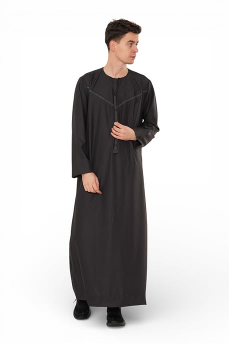 Ramadan Eid Charcoal, herrar, Marockansk Jubba Robe Djellaba Thobe - TT-008 - Image 2