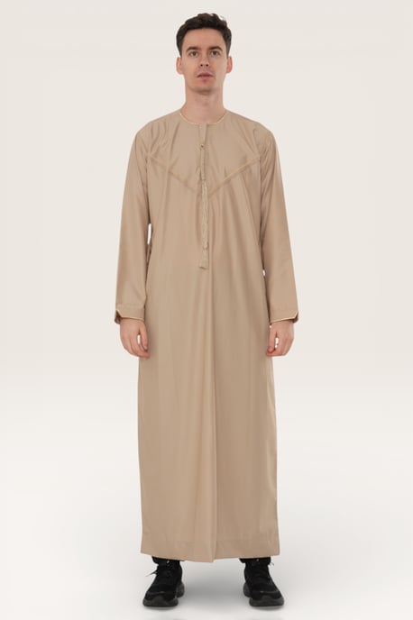 Mens Beige Ramadan Moroccan Jubba Robe Djellaba Eid Kaftan Thobe LFS -TT-007 - Image 2