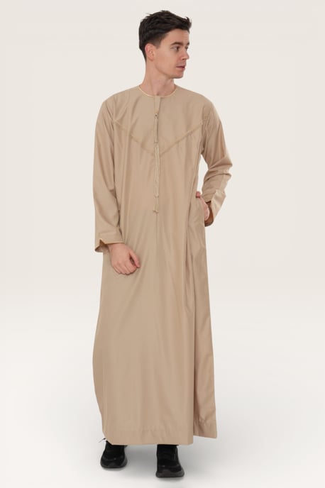 Mens Beige Ramadan Moroccan Jubba Robe Djellaba Eid Kaftan Thobe LFS -TT-007 - Image 3