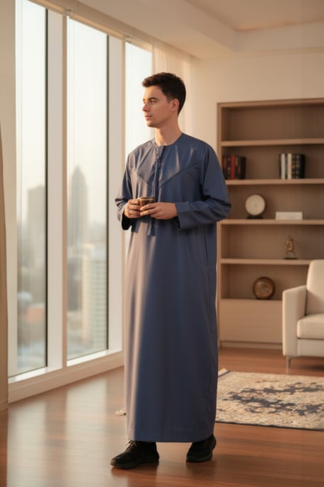 Mens Blue Eid Moroccan Jubba Robe Djellaba Ramadan Eid Thobe LFS-HM11 - Image 1