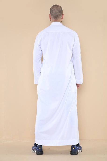 Mens White Thobe Jubba Saudi Islamic Arabic Eid Cotton Kaftan Jubbah Umrah Robe - Image 5
