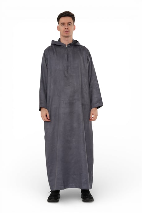 Heren Eid Grijze Marokkaanse Jubba Robe Ramadan Eid Thobe met capuchon - HM12 - Image 1