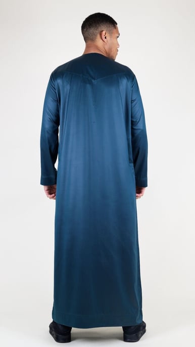 Men's Navy Blue Thobe Robe Satin Emirati Islamic Jubba Eid Regular Fit - Image 3