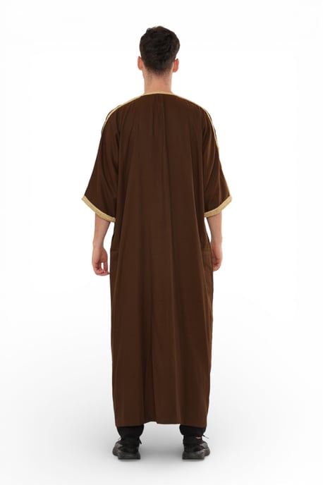 Mens Brown Ramadan Moroccan Thobe Robe Djellaba Gandoura Eid Jubba LFS-HM67 - Image 5