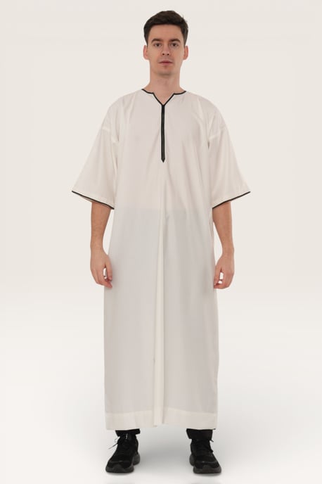 Mens Beige Ramadan Moroccan Gandoura Thobe Robe Djellaba Eid Jubba LFS-TT-006 - Image 2