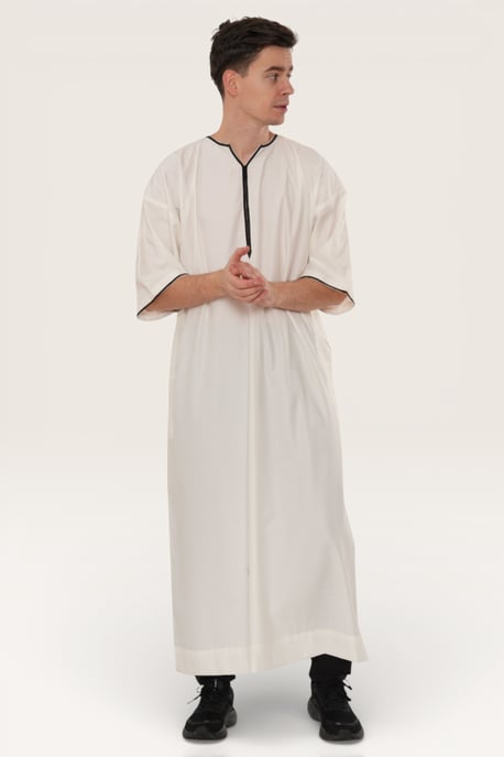 Mens Beige Ramadan Moroccan Gandoura Thobe Robe Djellaba Eid Jubba LFS-TT-006 - Image 3