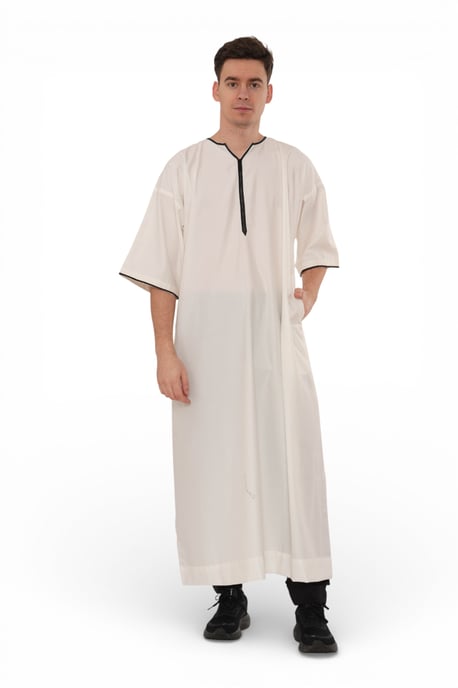 Mens Beige Ramadan Moroccan Gandoura Thobe Robe Djellaba Eid Jubba LFS-TT-006 - Image 4
